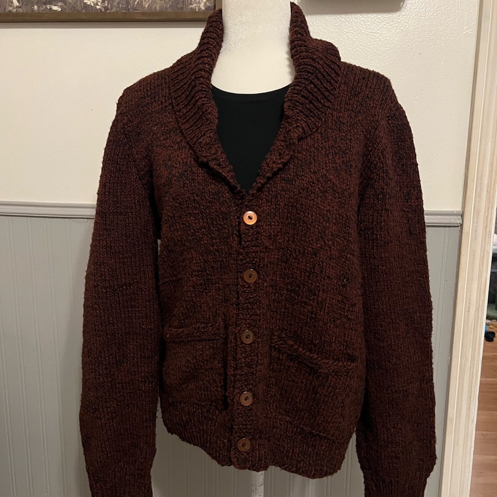Vintage Handmade Knit Brown/Black Button Down Cardigan Sweater